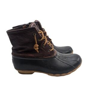 Sperry Saltwater Duck Boots Women 8.5 Brown Black Leather Rubber Waterproof Prep